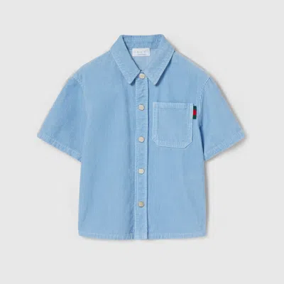 Gucci Kids' Velvet Corduroy Shirt In Blue