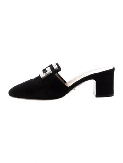Pre-owned Gucci Velvet Crystal Embellishments Mules In Black