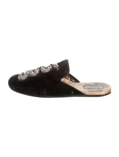 Pre-owned Gucci Velvet Crystal Embellishments Mules In Black