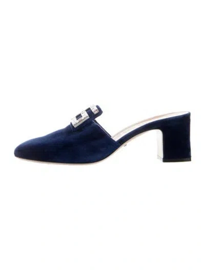 Pre-owned Gucci Velvet Crystal Embellishments Mules In Blue