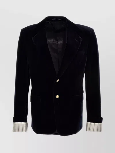 Gucci Men Turned-up Velvet Cuff Blazer In Black