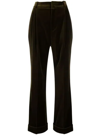 Gucci Green High-waisted Velvet Trousers