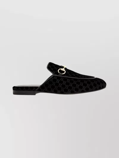 Gucci Velvet Flat Sole Round Toe Slippers In Black