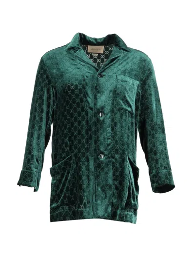 Pre-owned Gucci Velvet Gg Pattern Shirt In Green