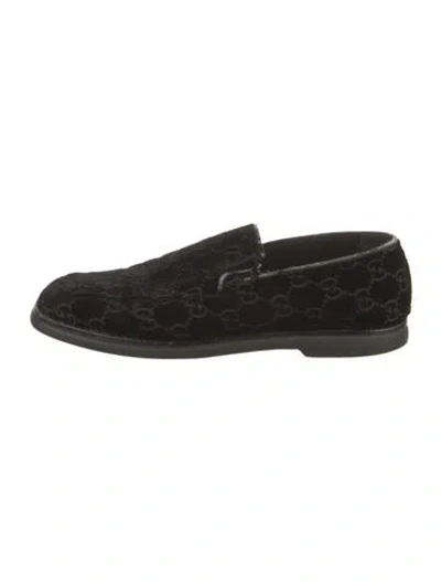 Pre-owned Gucci Velvet Graphic Print Loafers In Black