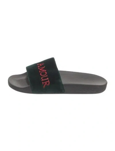Pre-owned Gucci Velvet Graphic Print Slides In Green
