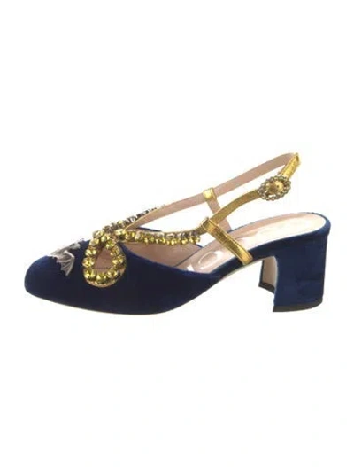 Pre-owned Gucci Velvet Graphic Print Slingback Pumps In Black/gold