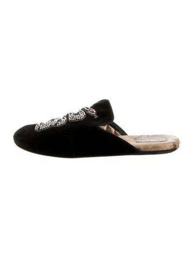 Pre-owned Gucci Velvet Graphic Print Slippers In Black