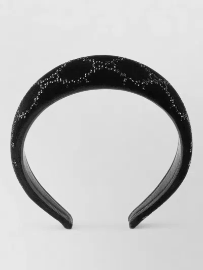 Gucci Velvet Hairband Crystal Accents Curved Shape