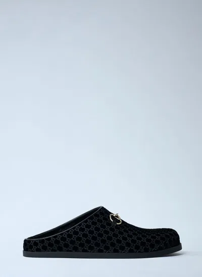 Gucci Velvet Horsebit Mules In Black