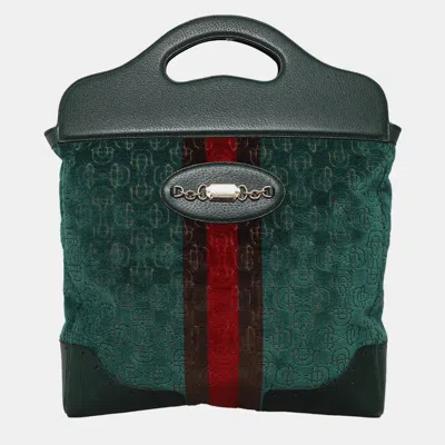 Pre-owned Gucci Velvet Horsebit Shopper Bag In Green