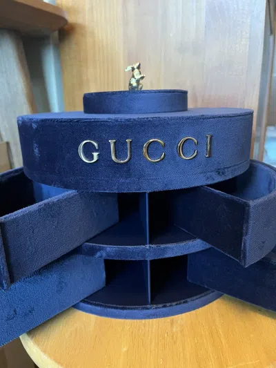 Pre-owned Gucci Velvet Jewellery Storage Box Home Decor In Blue