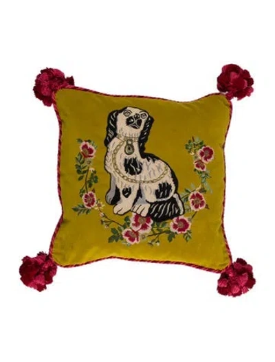 Pre-owned Gucci Velvet King Charles Spaniel Embroidered Throw Pillow In Green