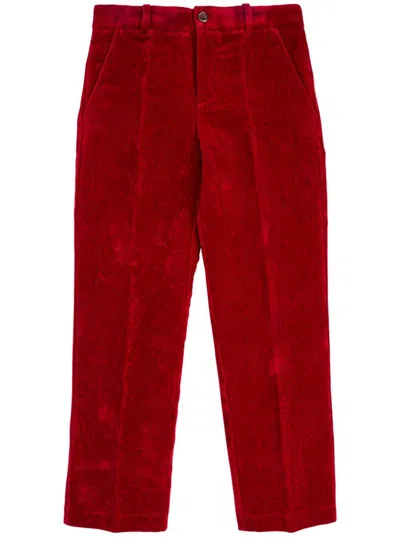 Gucci Kids' Velvet Logo Patch Pants In Red