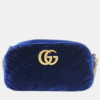 Pre-owned Gucci Blue Velvet Marmont Crossbody Bag