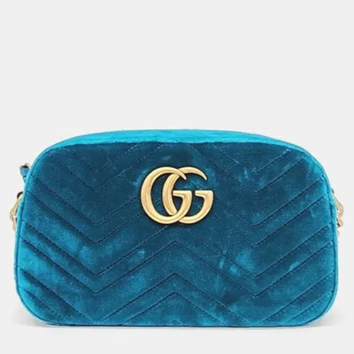 Pre-owned Gucci Blue Velvet Marmont Crossbody Bag