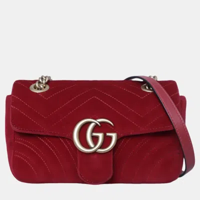 Pre-owned Gucci Velvet Mini Marmont Bag In Red