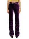 Gucci Horsebit Belted Velvet Slim-leg Trousers In Purple