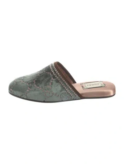 Pre-owned Gucci Velvet Patterned Mules In Blue