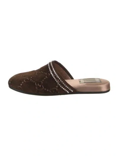 Pre-owned Gucci Velvet Patterned Mules In Brown
