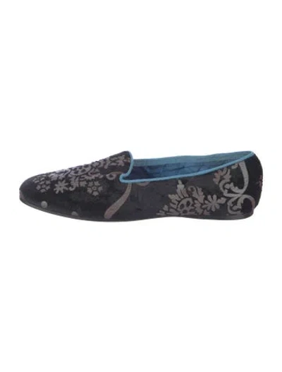Pre-owned Gucci Velvet Patterned Slippers In Blue