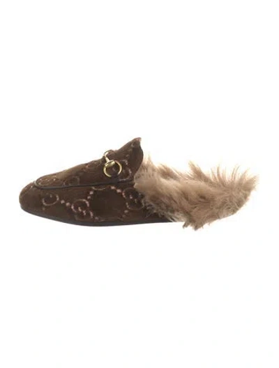 Pre-owned Gucci Velvet Printed Mules In Brown