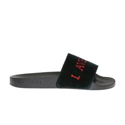 Pre-owned Gucci Velvet Slides 'l'aveugle Par Amour - Black' | Men's Size 4