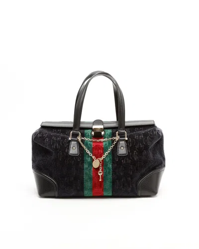 Gucci Velvet Treasure Boston Shoulder Bag In Black
