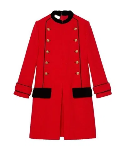 Gucci Velvet-trimmed Retro-tweed Dress In Red