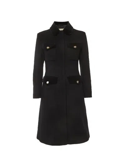 Pre-owned Gucci Velvet-deatils Concealed-fastening Coat In Black