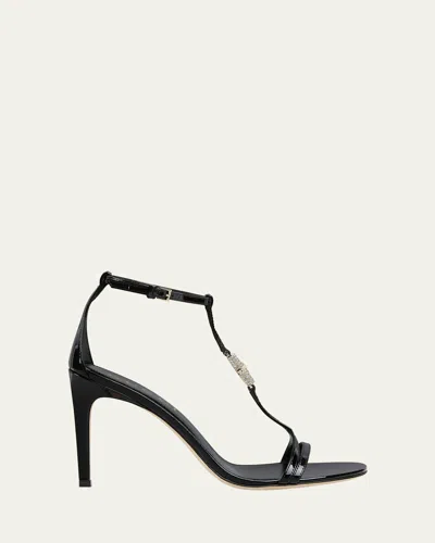 Gucci Vernice Crystal New Bamboo Sandals In Black