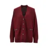 Gucci Bordeaux V-neck Cardigan With Metal Clamps On The Front In Wool And Cashmere Blend Woman In Burgundy