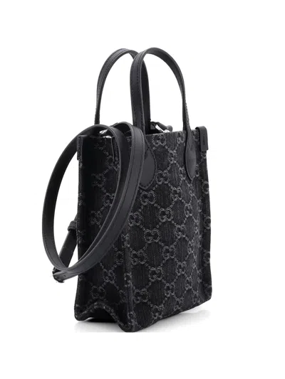 Pre-owned Gucci Vertical Gg Denim Mini Tote Bag In Black