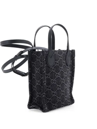 Pre-owned Gucci Vertical Gg Denim Mini Tote Bag In Black