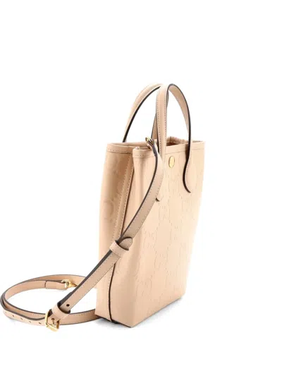 Pre-owned Gucci Vertical Gg Embossed Leather Mini Tote Bag In Neutral
