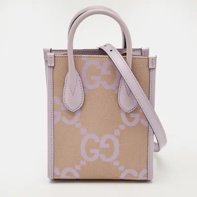 Pre-owned Gucci Vertical Mini Lilac Jumbo Gg Canvas And Leather Tote In Purple