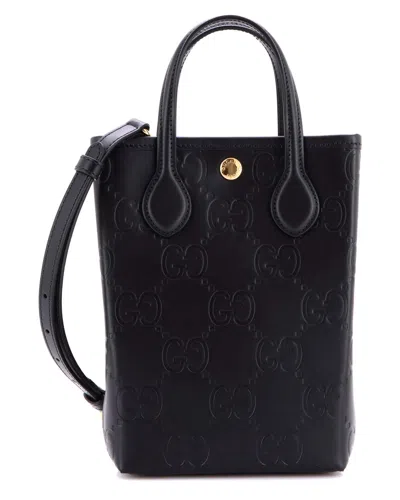 Gucci Vertical Tote Gg Embossed Leather Mini (authentic Pre-loved) In Black