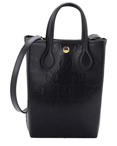 Pre-owned Gucci Vertical Tote Gg Embossed Leather Mini (authentic Pre-loved)