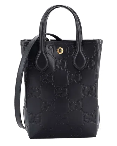 Pre-owned Gucci Vertical Tote Gg Embossed Leather Mini (authentic Pre-loved)