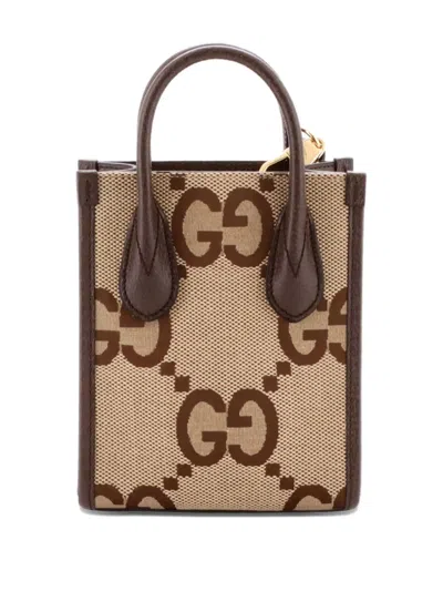 Pre-owned Gucci Vertical Tote Jumbo Gg Canvas Mini Crossbody Bag In Brown