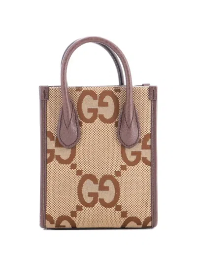 Pre-owned Gucci Vertical Tote Jumbo Gg Canvas Mini Crossbody Bag In Brown