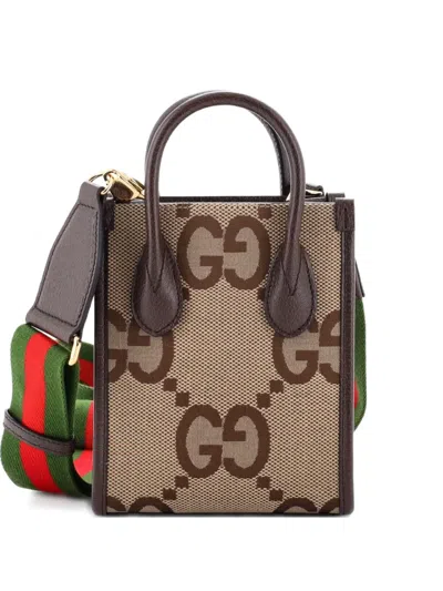 Pre-owned Gucci Vertical Tote Jumbo Gg Canvas Mini Crossbody Bag In Brown
