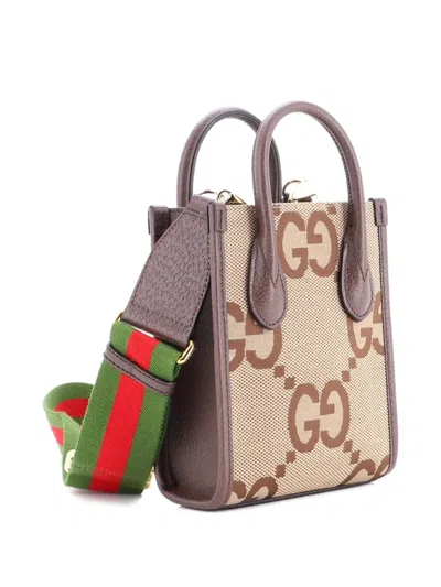 Pre-owned Gucci Vertical Tote Jumbo Gg Canvas Mini Crossbody Bag In Brown
