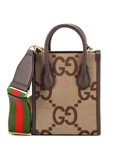 Pre-owned Gucci Vertical Tote Jumbo Gg Canvas Mini Crossbody Bag In Brown