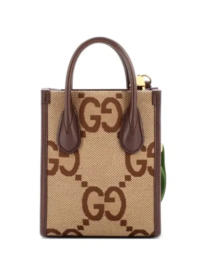 Pre-owned Gucci Vertical Tote Jumbo Gg Canvas Mini Crossbody Bag In Brown