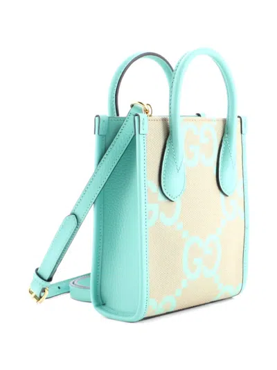Pre-owned Gucci Vertical Tote Jumbo Gg Canvas Mini Crossbody Bag In Green