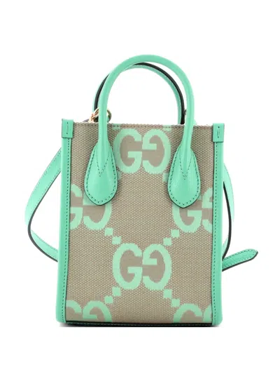 Pre-owned Gucci Vertical Tote Jumbo Gg Canvas Mini Crossbody Bag In Green