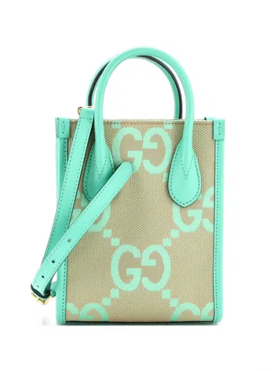 Pre-owned Gucci Vertical Tote Jumbo Gg Canvas Mini Crossbody Bag In Green
