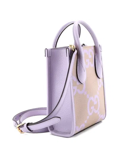 Pre-owned Gucci Vertical Tote Jumbo Gg Canvas Mini Crossbody Bag In Neutral