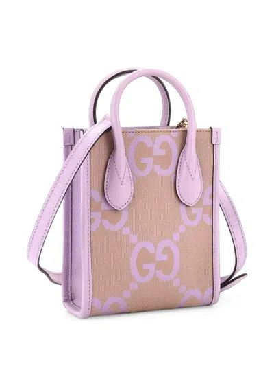 Pre-owned Gucci Vertical Tote Jumbo Gg Canvas Mini Crossbody Bag In Purple
